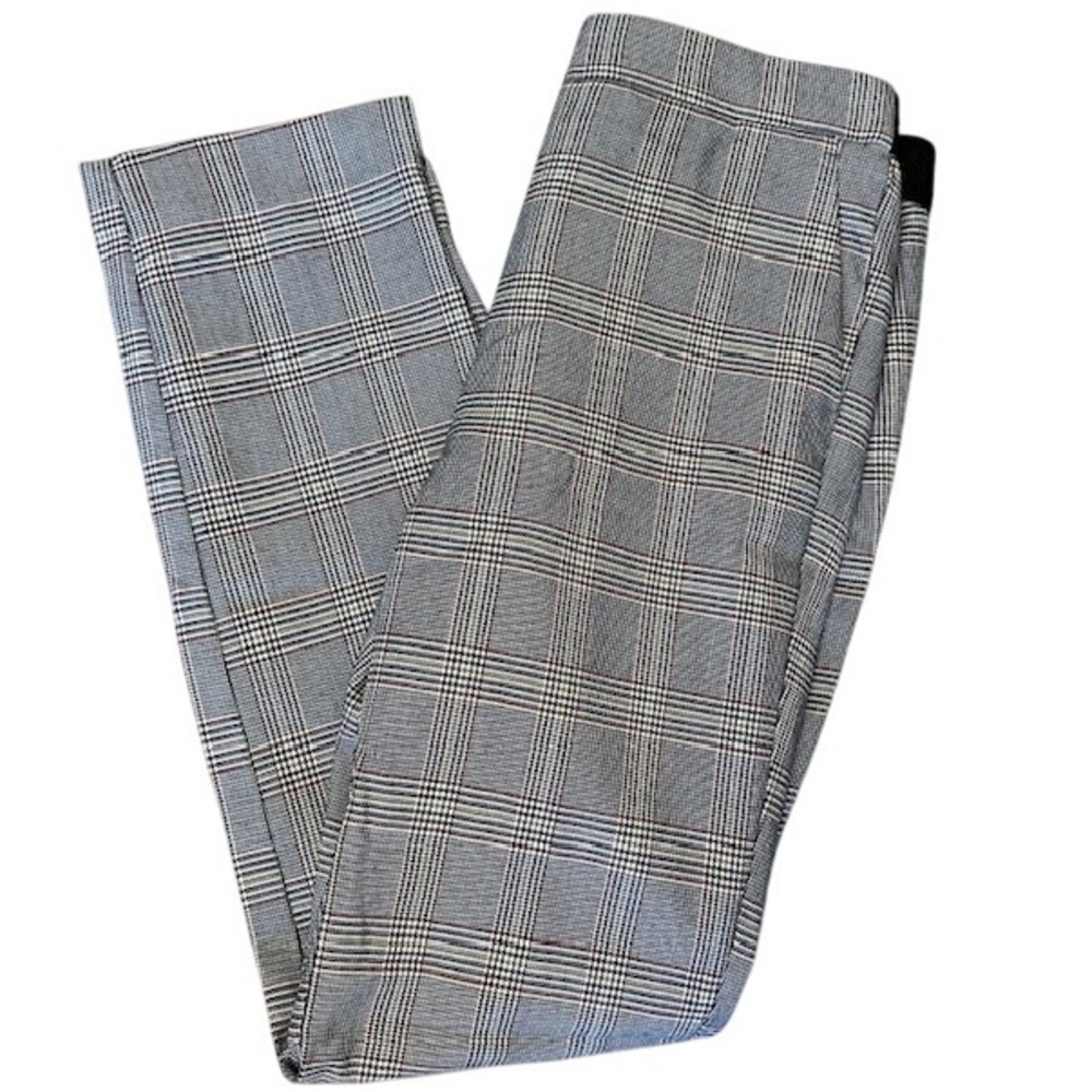Zara Women's Black White Red Plaid Dress Ankle Pant Career MD 26"